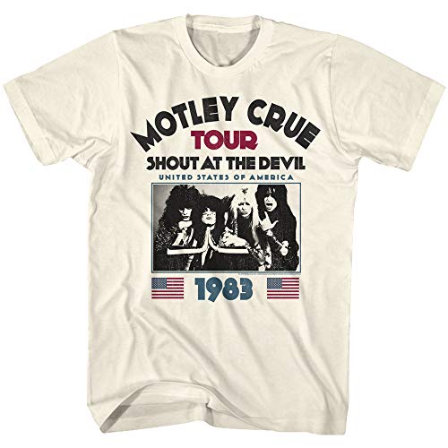 American Classics Motley Crue 80er Jahre Haarband 1983 Shout at The Devil Tour Adult Short Sleeve T-Shirt Graphic Tee, beige, Groß