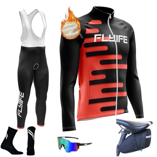 Radtrikot Set Herren Radtrikot Herren Langarm Set,Fahrradtrikot Herren Winter Atmungsaktive Cycling Jersey Schnell,Fahrradhose mit 8D Sitzpolster (TYP-8,XL)