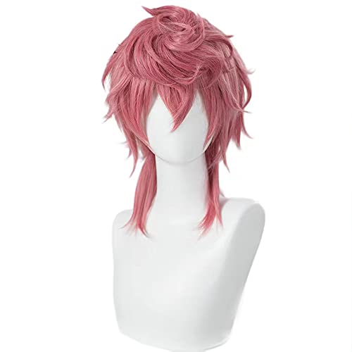 JGZGCG Trish Una Cosplay Jojo Bizarre Adventure Cosplay Kurze Rosa Locken Perücke Halloween Partei Rolle Spielen Perücke