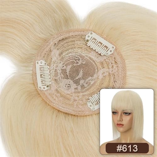 Haartopper für Frauen Haaraufsätze for Frauen mit dünner werdendem Haar, glatter Echthaaraufsatz mit Pony, 8,5 x 8,5 cm, weiche, atmungsaktive indische Haarteile mit 3 Clips Haarteil Topper Toupet Fra