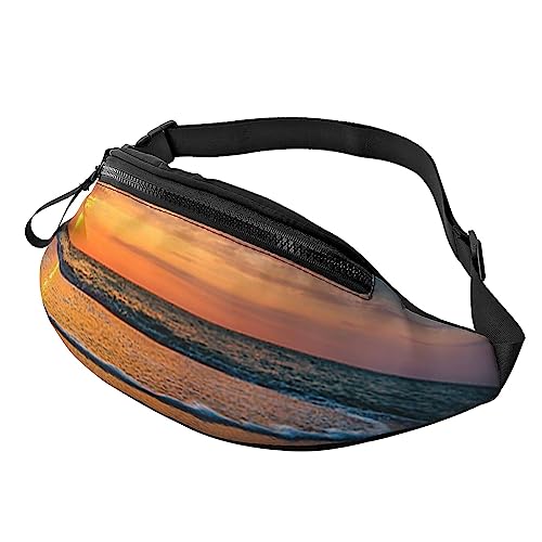 HSJFS 3D-Wand-Gürteltasche, Unterwasserwelt, Fisch-Druck, verstellbare Hüfttasche, lässige Brusttasche, Beach Wave Sonnenuntergang, Einheitsgröße