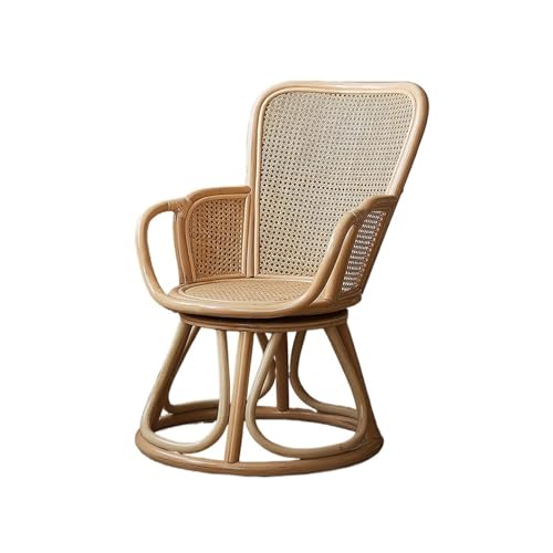 Rattan-Akzentstuhl 360° drehbarer Rattanstuhl mit Armlehnen for den Innenbereich, natürlicher Vintage-Rattanstuhl for Schlafzimmer, Wohnzimmer, Bauernhaus-Esszimmer, Küchendekorstuhl Sessel