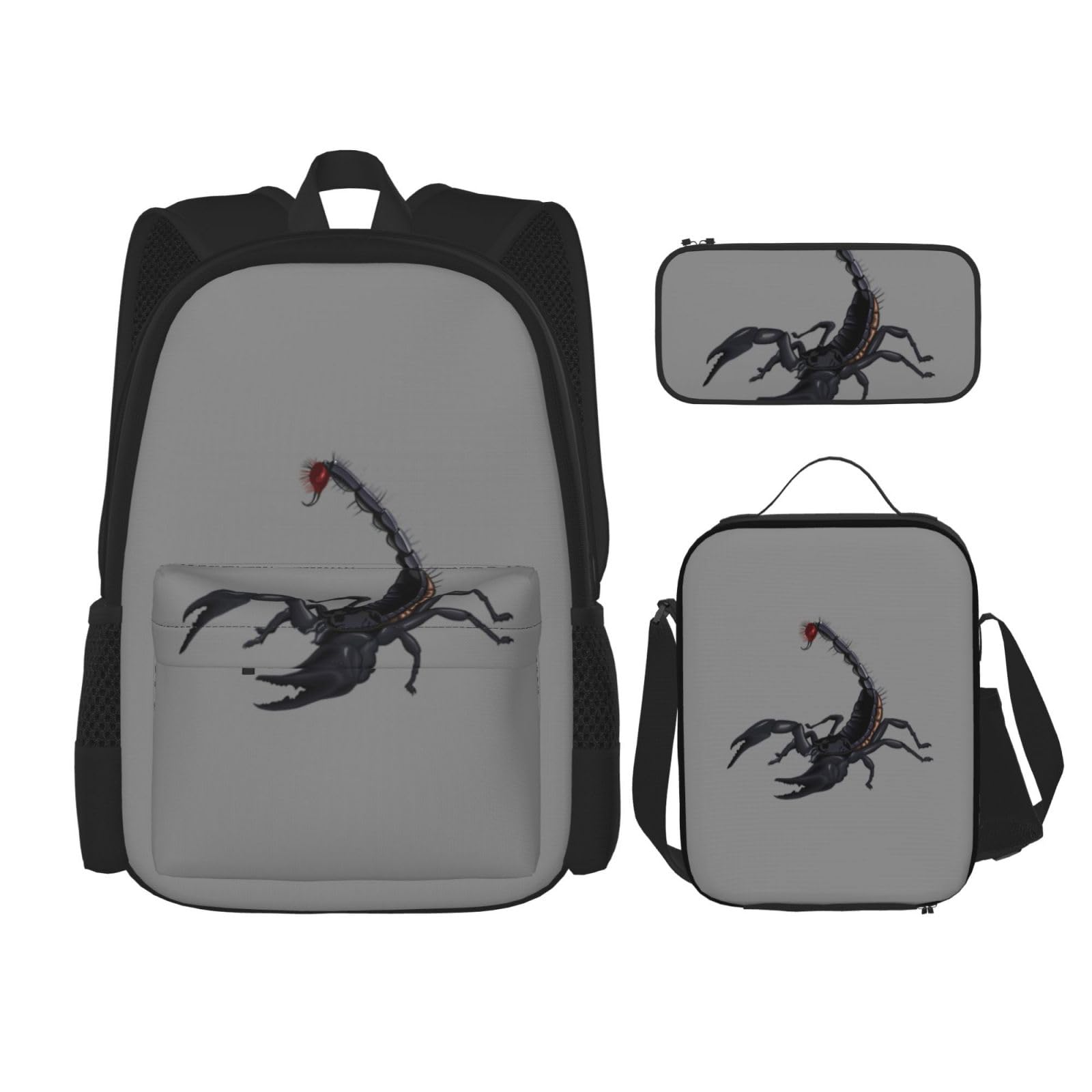 WURTON Skorpion-Druck, verstellbare Schultergurte, Rucksack-Set, Lunchtasche, Federmäppchen, Kombinationstaschen-Set