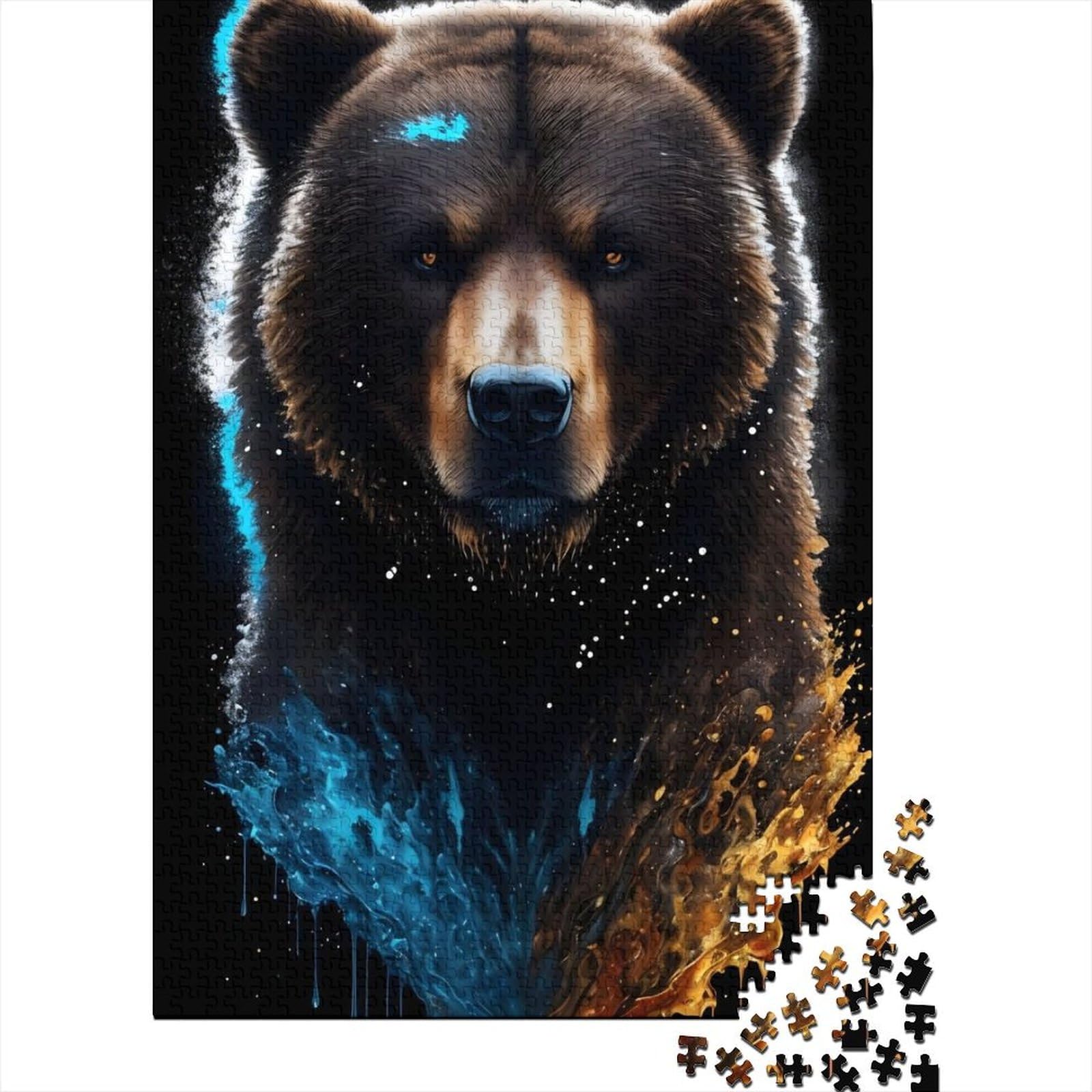 Grizzlybär-Portrait, Holzpuzzle für Erwachsene und Jugendliche, 1000 Teile, Puzzle für Erwachsene und Jugendliche, Lernspiel für Erwachsene und Kinder, 75 x 50 cm