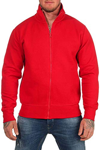 Happy Clothing Herren Sweatjacke ohne Kapuze Zip-Jacke Reißverschluss mit Kragen, Größe:L, Farbe:Rot