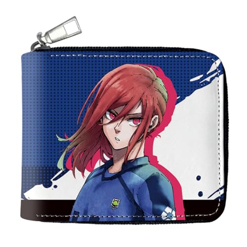 RYNDEX Blue Lo-ck Anime -Geldbörsen, Leder Geldbörse mit Reißverschluss-Design, Reisegeldbeutel für Kinder Geld Geldscheinfach und Münzfach(Color:Multicolor 4)