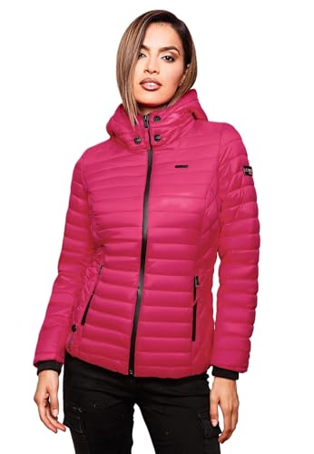 MARIKOO Damen Jacke Steppjacke Übergangsjacke mit Kapuze gesteppt B600 [B600-Samt-Pink-Gr.S]