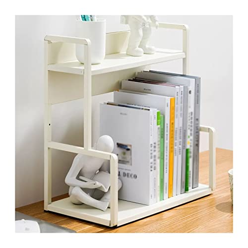 Bücherregal, 2-stöckig, weiß, Schreibtisch-Bücherregal, Metall-Bücherregal, Schreibtisch-Bücherregal, Aufbewahrungs-Organizer, Regale, Gestell für Home-Office-Zubehör, Organizer für Wohnzimmer, Home