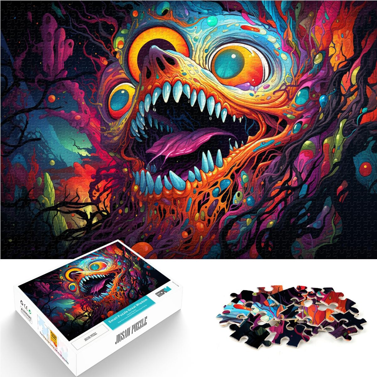 Puzzle Buntes Neonmonster, Puzzle für Erwachsene, 1000 Teile, Holzpuzzle, Spielzeug, Puzzle, Lernspiele, Stressabbau-Puzzle, 1000 Teile (50 x 75 cm)