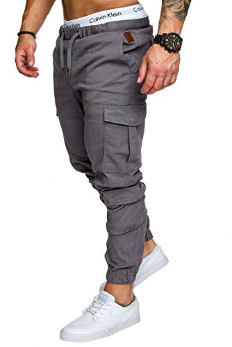 Amaci&Sons Jogger Cargo Herren Chino Jeans Hose 7001 Dunkelgrau W34