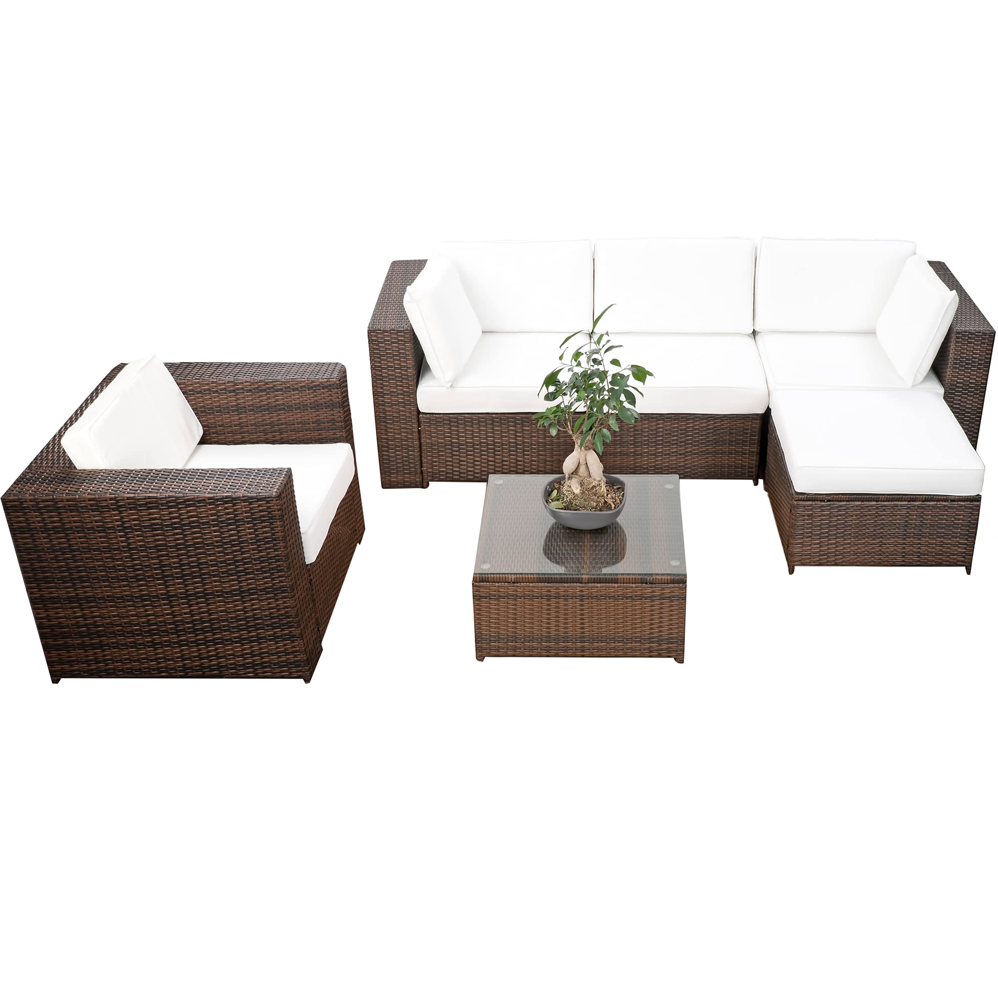 XINRO Garten Lounge Rattan- Loungeset XXL 18-TLG 4-Sitzer Polyrattan braun-Mix Kissen Weiss