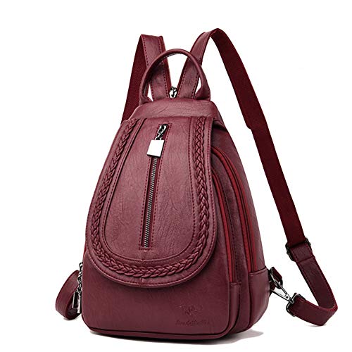 LederleiterEU Damen Kunstleder Rucksack lederrucksack Daypack Schultertasche Umhängetasche für Vintage Freizeit Weinrot