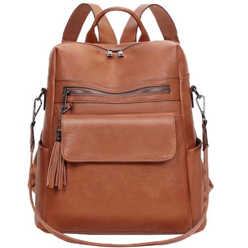 Leathario Rucksack Damen,Cityrucksack Elegant,Elegenter Lederrucksack Wasserdicht,Rucksacktasche 2in1,Tagesrucksack Frauen,Women's Fashion Backpacks Taschenrucksack zur Arbeit Schule Reise,Braun