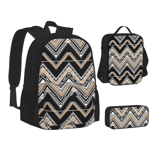 Büchertasche für Teenager, 3-in-1, Schulrucksäcke, Kinderrucksack, Schwarz/Weiß, Hellbraun