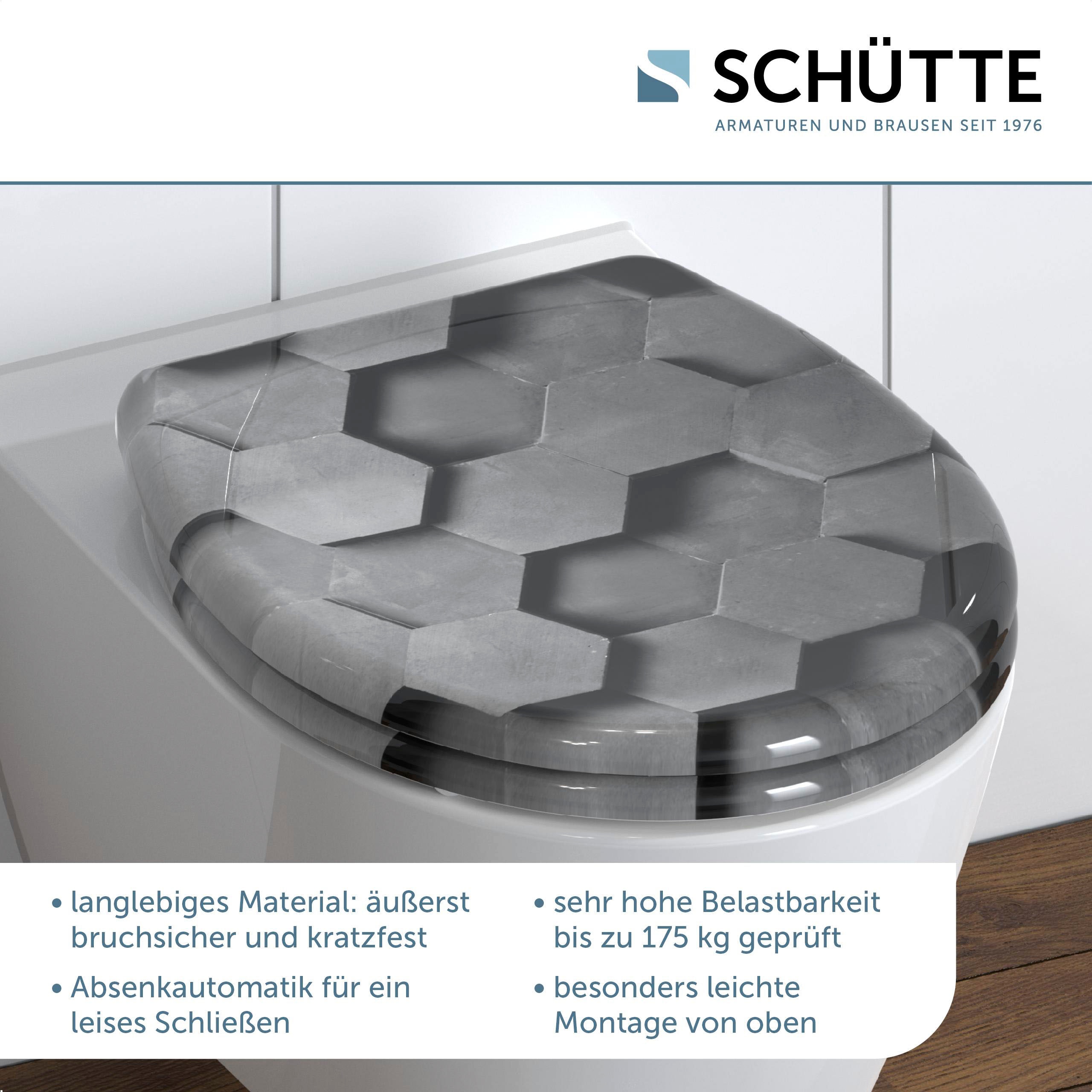 Schütte WC-Sitz "Grey Hexagons", Duroplast, mit Absenkautomatik und Schnellverschluss 2