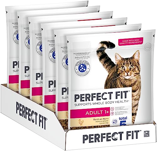 PERFECT FIT Adult Trockenfutter für erwachsene Katzen ab 1 Jahr - Huhn, 750g (6 Beutel)