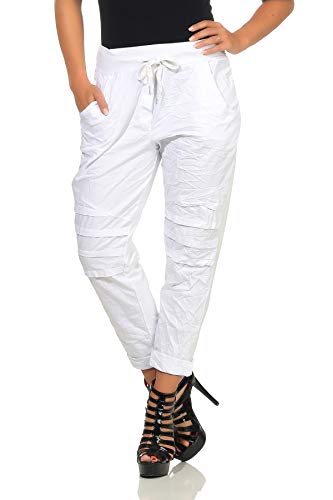 Mississhop 325 Damen Hose leichte Freizeithose Stoffhose Elegante Haremshose im Birker Look Look für den Sommer mit Tunnelzug Weiß