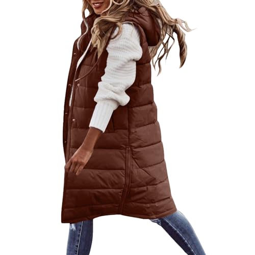 Wintermantel Damen Lang, Warm Steppmantel mit Kapuze, Daunenmantel Gefüttert Elegant Steppjacke Winterjacke Silvester Geburtstag Halloween Weihnachten 2023 2024 Outfit Deko Meine Bestellungen Anzeigen