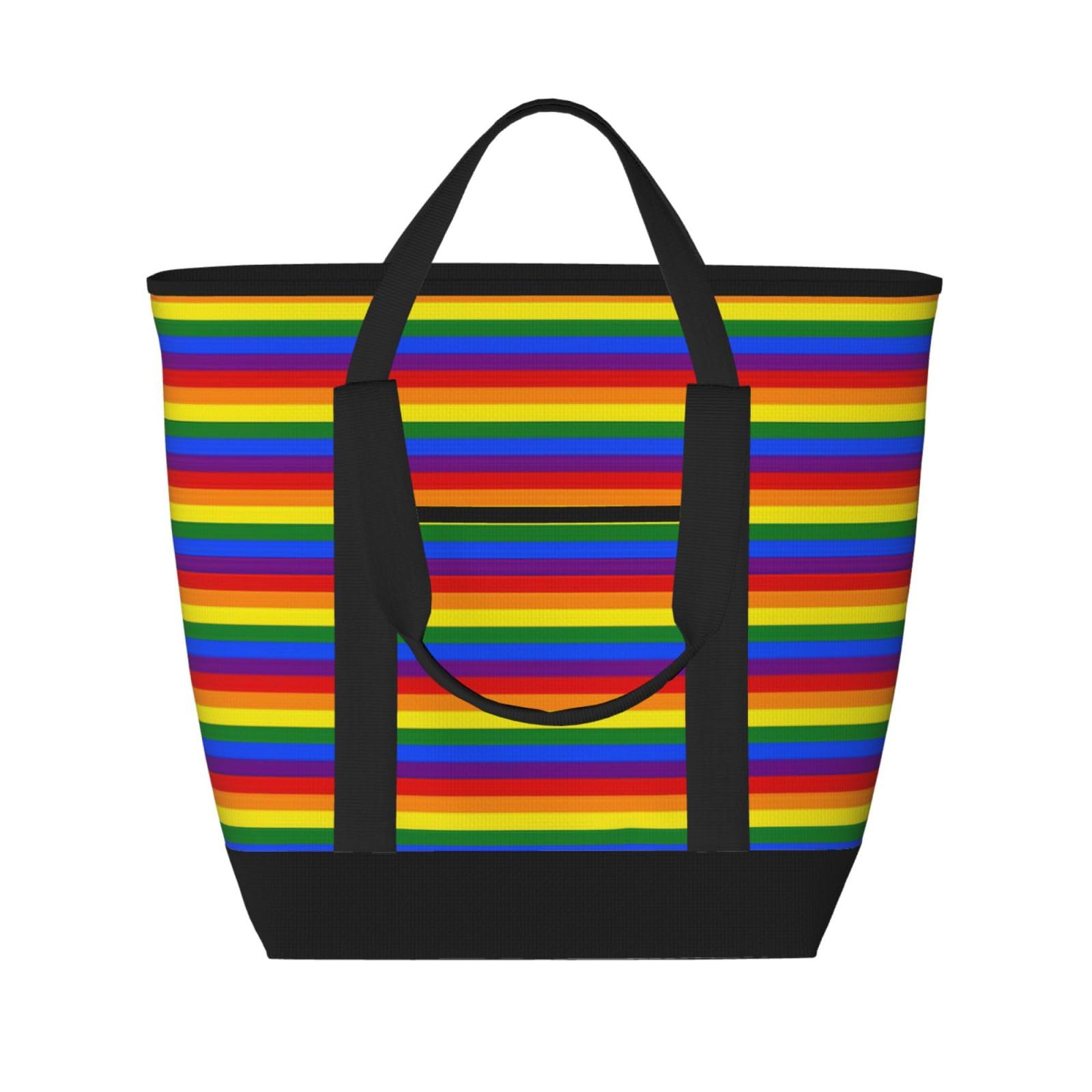 YQxwJL Tragetasche mit Regenbogenmuster, großes Fassungsvermögen, isolierte Lunchtasche, wiederverwendbare Einkaufstasche mit Reißverschluss für Damen und Herren