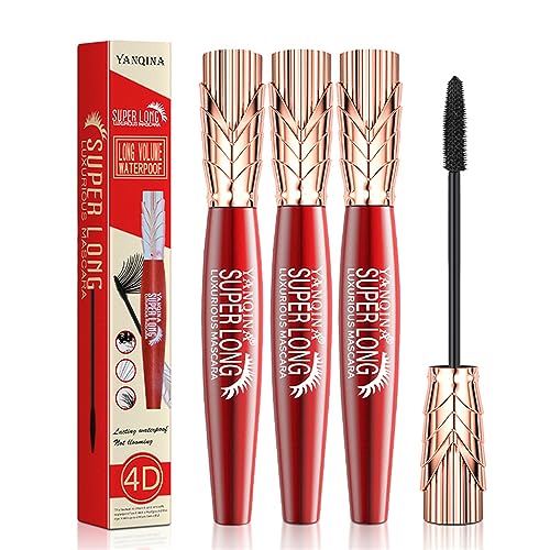 Yanqina Super Long Mascara, Yanqina Mascara, Yanqina 4D Mascara, wasserfeste und schweißfeste Mascara, schnell trocknend, wasserfest, langlebig, kein Verklumpen (3Pcs)