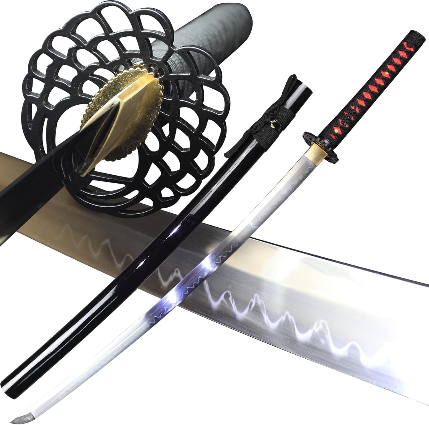 MAUXpIAO Katana-Schwert, scharf, echt, 100% handgefertigt, 103 cm, lehmgehärtetes Samurai-Schwert schwerter/A/103cm