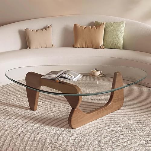 Couchtische für Wohnzimmer Mid-Century-Couchtisch aus Glas, dreieckiger moderner Couchtisch mit Holzsockel, Bauernhaus-Couchtisch, kleine, stilvolle Designmöbel für Wohnzimmer, Heimbüro, kla