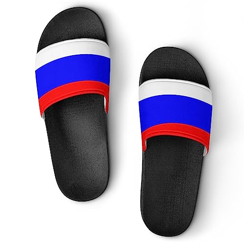 HABXNJF Duschpantoffeln, Russische Flagge Slider für Männer und Frauen, rutschfeste Slides für Indoor, Outdoor, Schwarze russische Flagge, 42.5 EU