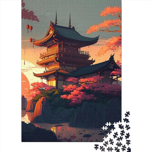 Kunstpuzzle für Erwachsene, 500 Teile, Japanischer Tempel, lustige Puzzles für Erwachsene, 500-teiliges großes Holzpuzzle für Erwachsene (Größe 20,47 x 14,96 Zoll)