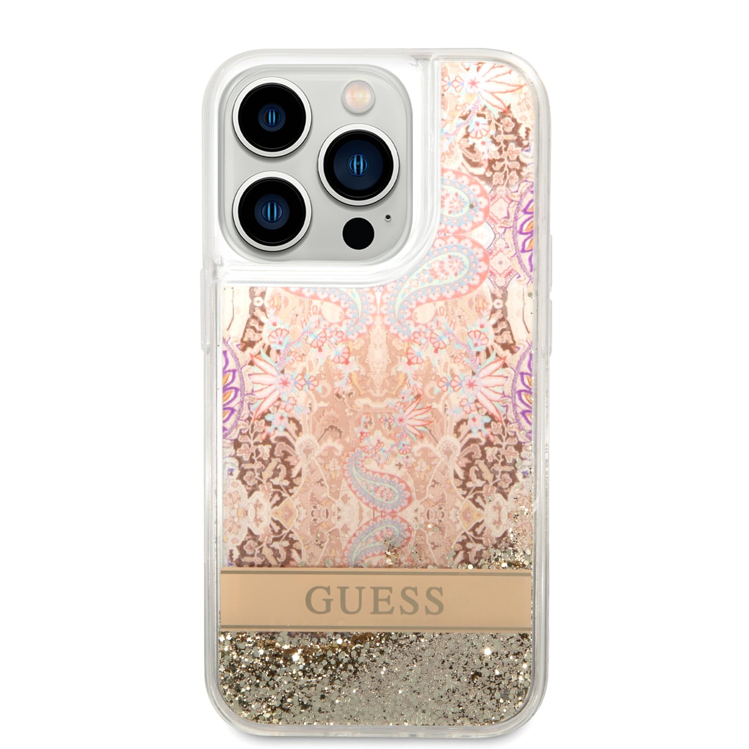 GUESS GUHCP14XLFLSD Hülle für iPhone 14 Pro Max 6,7" golden hardcase Paisley Liquid Glitter