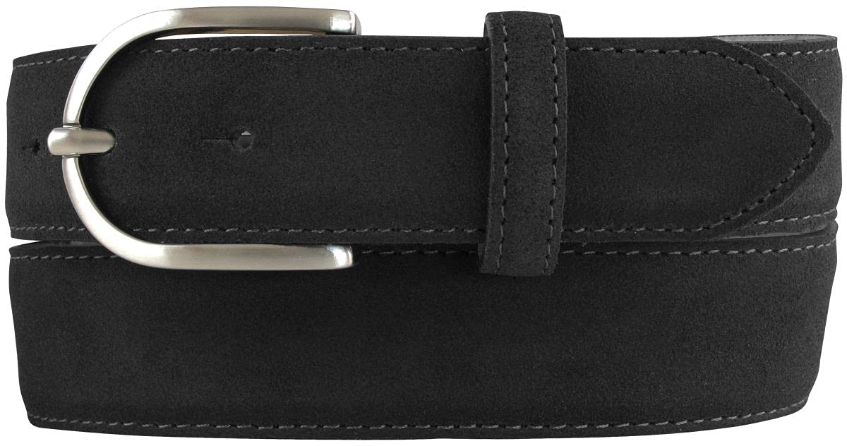 BELTINGER Damen-Gürtel aus Veloursleder 3,5 cm | Velour-Ledergürtel für Damen 35mm | Wildleder-Gürtel mit runder Gürtelschließe | Schwarz 90cm