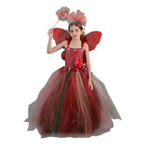 Takluu Feenkostüm-Set für Mädchen, Feen-Outfits für Mädchen | Prinzessinnenkleid Schmetterlingsfeenkostüm | Halloween-Kostüm, Feenflügel-Kostüm für Mädchen im Alter von 2–10 Jahren