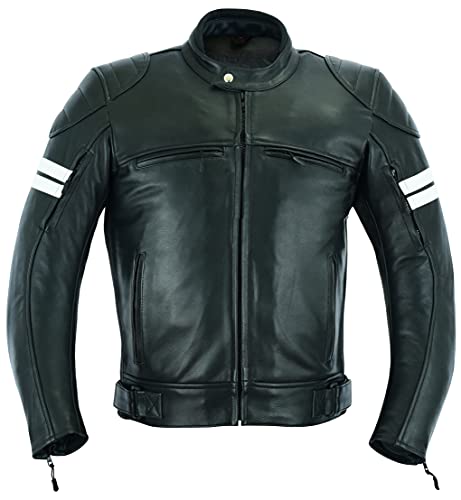 GearX Franklin Leder Motorrad Jacke Motorradfahrer Männer Schutz Mantel - schwarz, XL