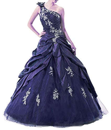 Zorayi Damen Elegante EIN-Schulter TAFT Formellen Abendkleid Ballkleid Abschlussballkleider Marineblau Größe 44