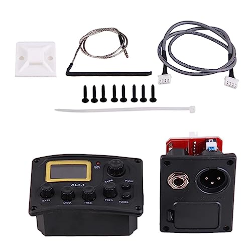 HVVENTY 1Set ALT1 4 Band Akustikgitarre Pickup für Bass Vorverstärker EQ Equalizer mit Tuner Gitarre EQ Kunststoff + Metall Schwarz