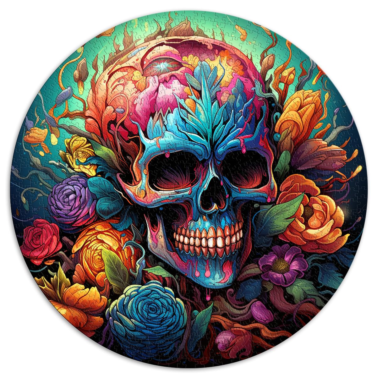 Puzzles für Totenkopf und Rosen, 1000 Teile, für Erwachsene, 26,5 x 26,5 Zoll, pädagogische Herausforderung, interessante Puzzles zur Stressreduzierung