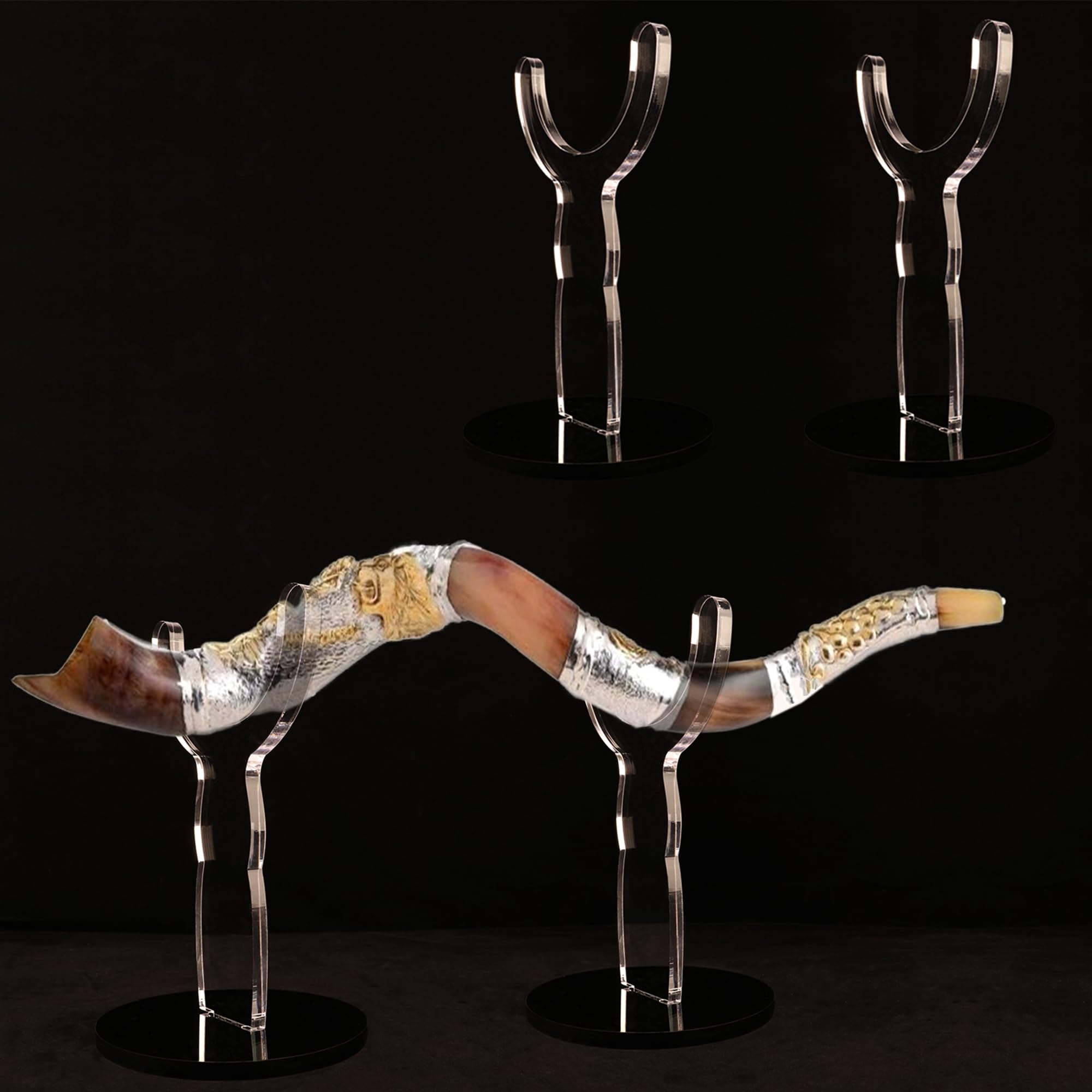 Shofar-Ständer, Shofar-Halter, Acryl-Schofar-Ausstellungsständer, Shofar-Sammelständer, für Shofar Heimdekoration (schwarz + transparent)