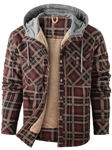 Mr.Stream Herren Kapuzenpullover Hooded Thermohemd Flanellhemd Winterjacke Hoody Fleecefutter Holzfällerhemd Arbeitshemd Hoodie Medium Coffee