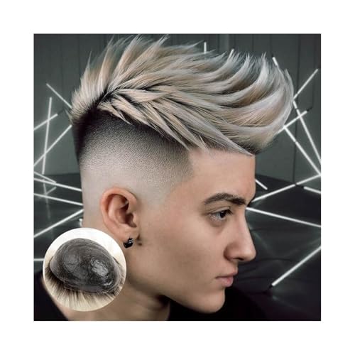 Toupet für Männer 0,08 mm dünnes Haut-Toupet-Haar for Männer, Echthaar-Haarteil for Herren, schwarze Wurzeln, Ombre, Platinblond, PU-Basis, glattes Haarersatzsystem Herren-Toupet(7x10)