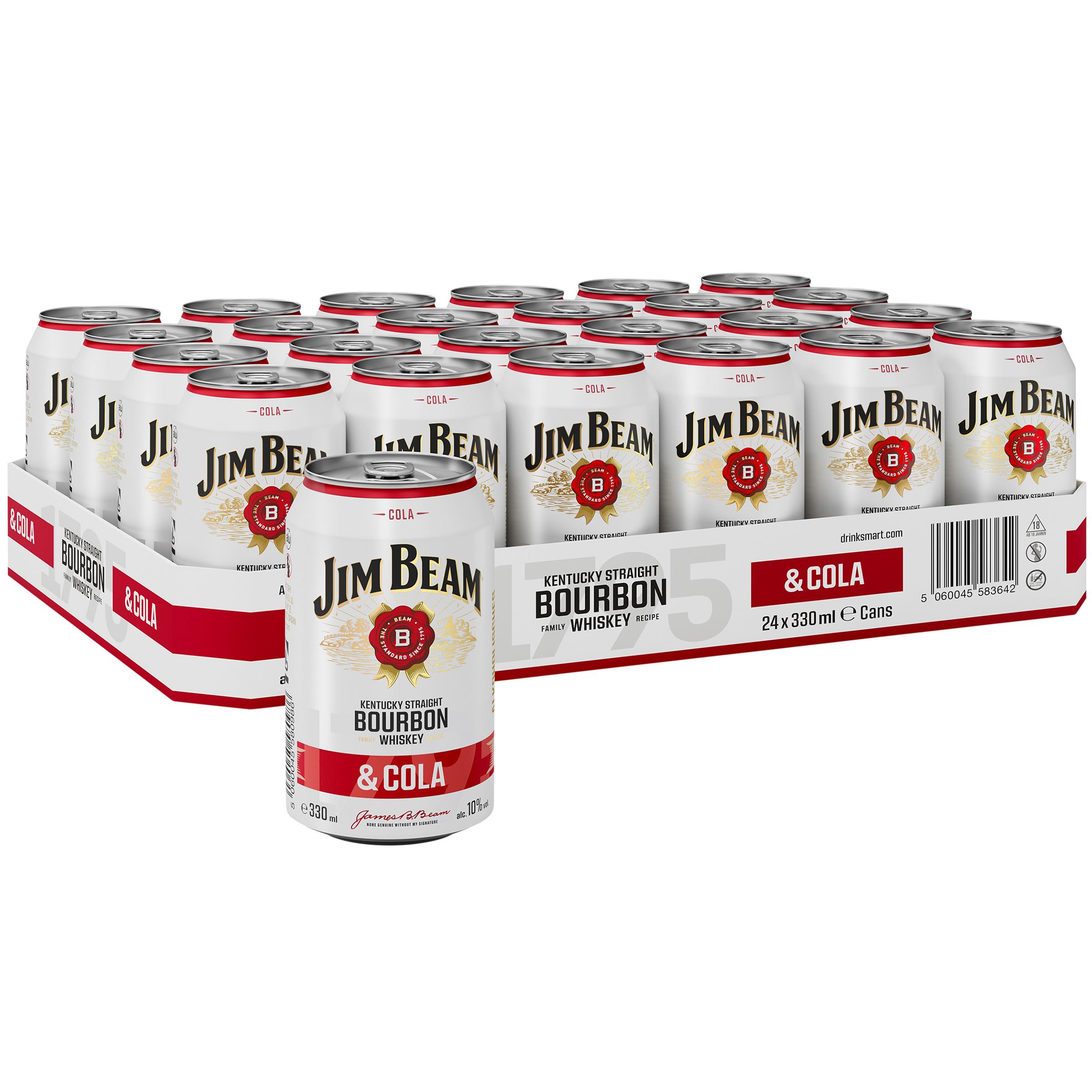 Jim Beam Bourbon & Cola Dose | Kentucky Straight Bourbon Whiskey mit Cola | eine perfekte Mischung | 10% Vol., Einweg, 24 x 330ml