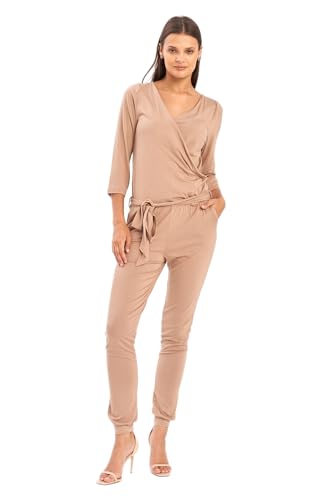 Lemoniade eleganter langer Jumpsuit mit 3/4-Ärmel, Modell 2 Cappuccino, Gr. S