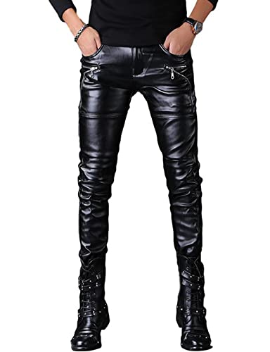 Idopy Herren Rock Punk Hip Hop Kunstleder Motorradhose, schwarz 149, 58