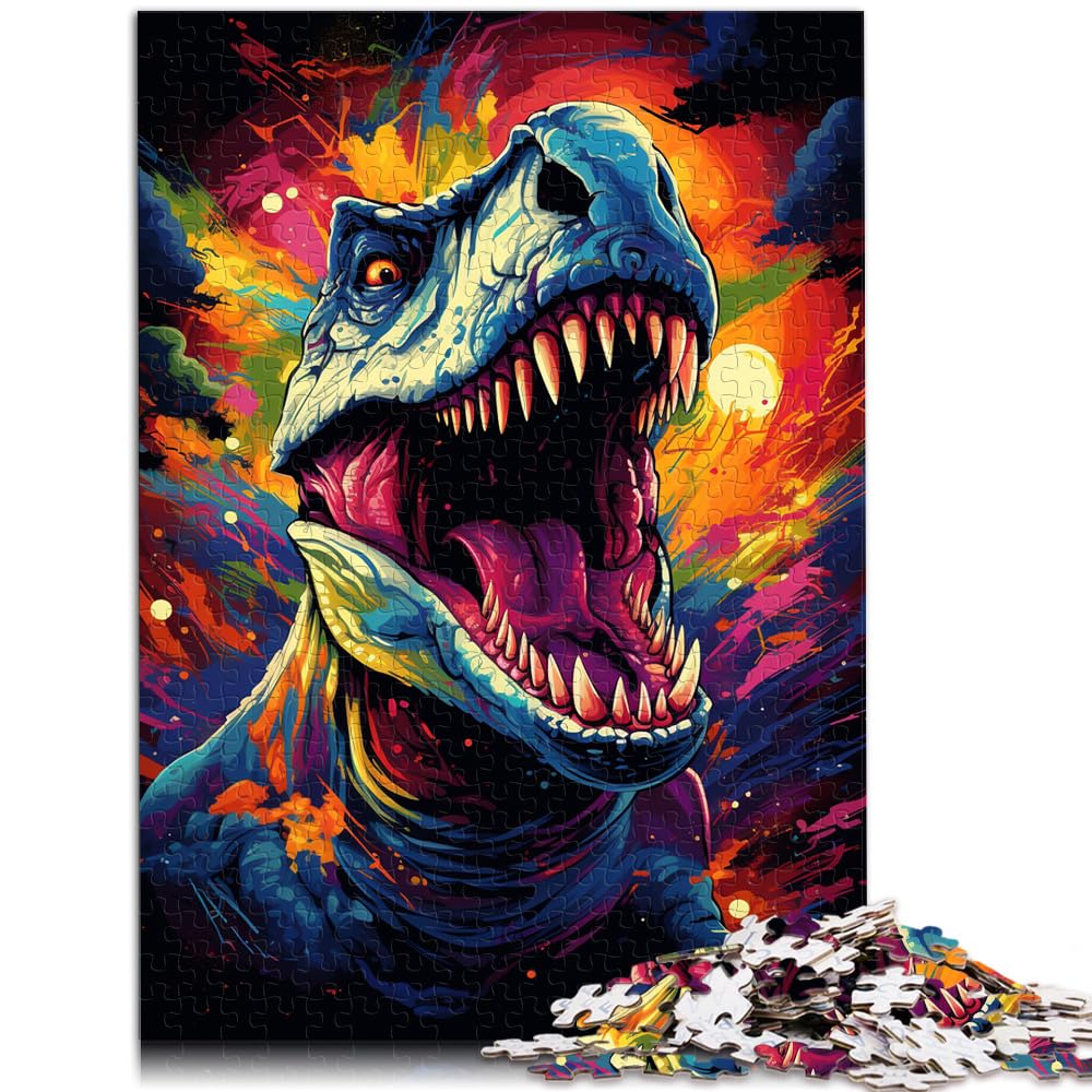 Puzzle für farbenfrohe psychedelische Galaxie-Dinosaurier für Erwachsene, 1000-teiliges Puzzle, Lernspiele, Holzpuzzle, Unmögliches Puzzle, 1000 Teile (50 x 75 cm)