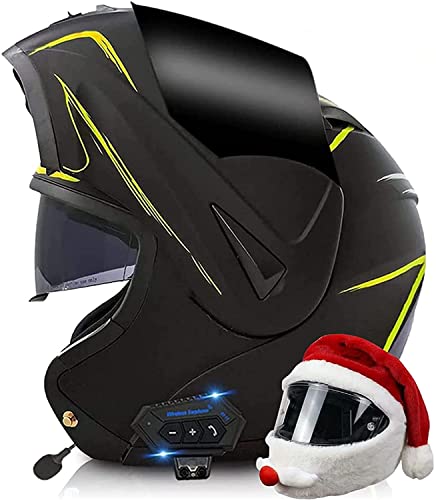 Klapphelm Integrierter Bluetooth Motorradhelm Mit Doppelvisier Modular-Helm DOT/ECE Genehmigt Motorrad Full Face Helm Rollerhelm Anti-Fog-Doppelspiegel Sturzhelm Unisex