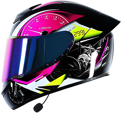 Bluetooth Motorradhelm Integralhelm Klapphelme,Erwachsene Integralhelm Motorrad Mit Anti-Fog Visier,Motocrosshelme Mit Eingebautes Mikrofon,DOT/ECE Zertifiziert (Color : N, Größe : 2XL=63-64cm)