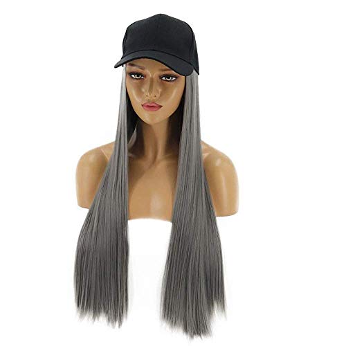 LINLINCD-Haarteile Perücke Europäische und Amerikanische Mode Damen Perücke Einteilige Hutperücke (langes glattes Haar) 62 cm (24 Zoll) für Daily Party Grey