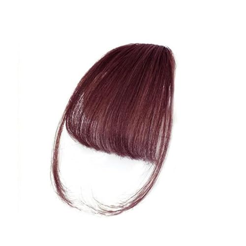 Pony Extension für Damen Echthaar-Pony, natürlicher Bang-Haarclip, Pony, Fransen mit Schläfen, Haarteil for Frauen, Clip-on-Air-Bang, 11,4 cm Fringe Bangs(Wine Red)