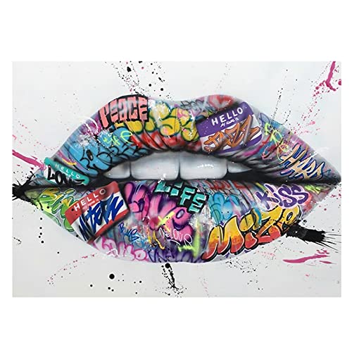 Zeigen Sie ZäHne Lippen StraßE Graffiti Gemälde Leinwand Bild An Der Wand Poster Und Kunstdrucke Wand Bilder Bild FüR Wohnzimmer Wohnkultur Rahmenlos 60×80cm