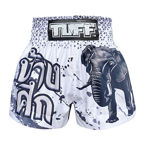 Tuff-ms636-wht Shorts für Boxen, Sport, Muay Thai-Shorts, Kick-, Kampfsport-Training, Fitness-Kleidung, Tuf-ms636-wht, Größe L