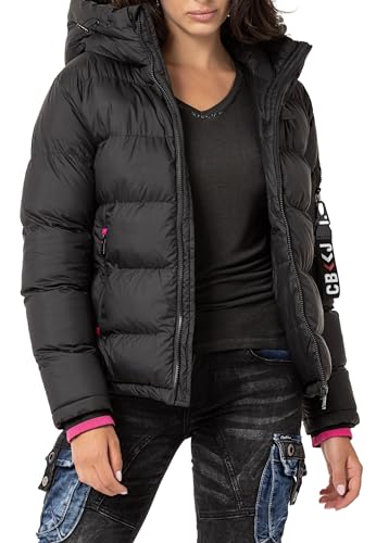 Cipo & Baxx Damen Steppjacke Winterjacke Jacke Kapuze Stehkragen WM138 Schwarz M