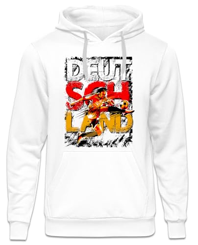 UGLYSHIRT Deutschland Herren Kapuzenpullover | Deutschland Pullover Deutschland Trikot Fanartikel Fussball EM WM Deutschland Flagge Germany Hoodie | M1 Weiß (L)